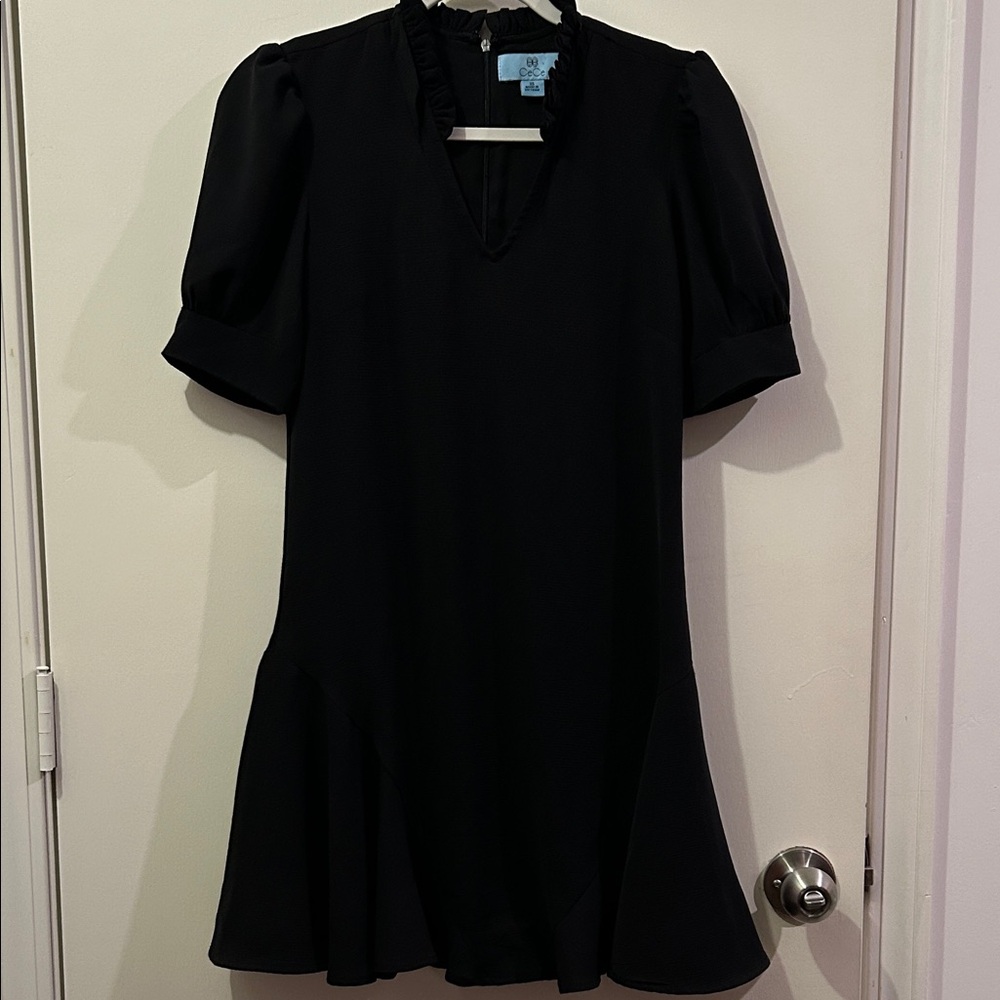 CeCe Black Mini Dress with Ruffle Details